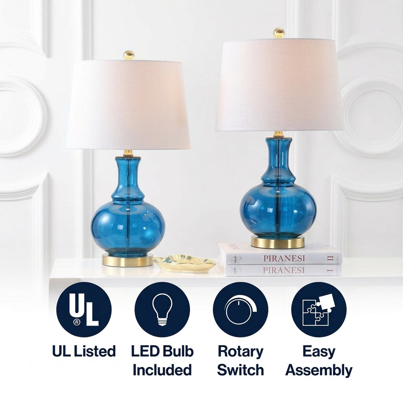 Lavelle 25" Glass LED Table Lamp Set 2 Cobalt Blue/Brass Gold (Set of 2) – ICONS