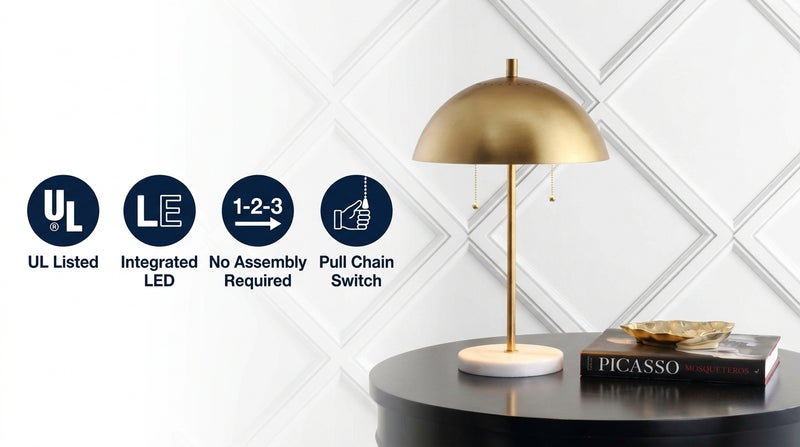 Ella 20.7" Dome Metal with Marble Base LED Table Lamp Gold/White – ICONS
