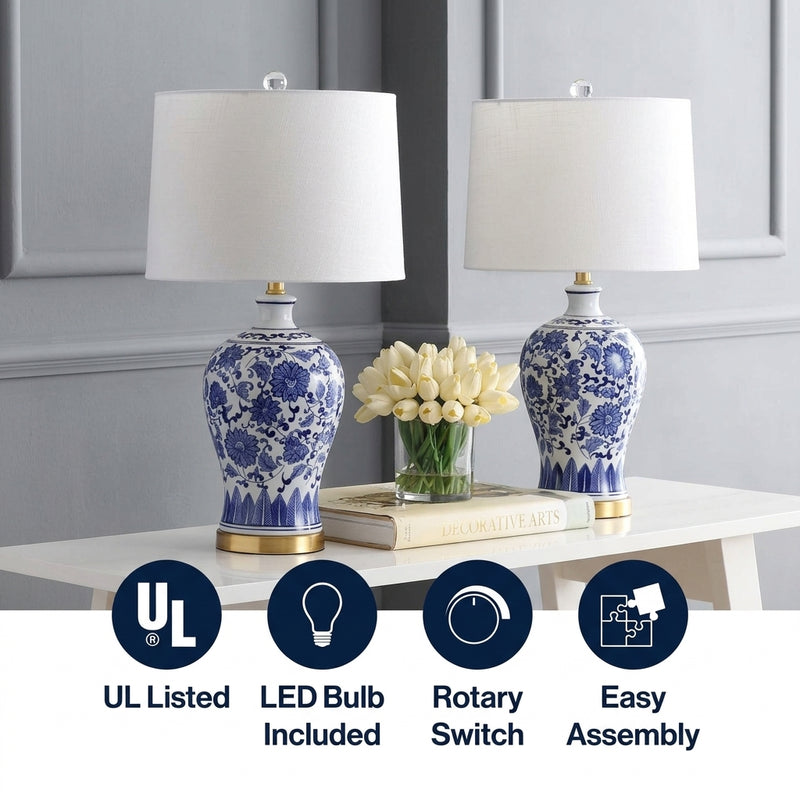 Jennifer 25.25" Ceramic/Metal LED Table Lamp Set 2 Blue/White (Set of 2) / 25.75" – ICONS