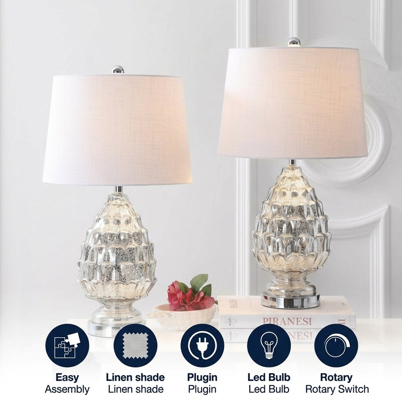 Artichoke 25.5" Glass LED Table Lamp Set 2 Mercury Silver (Set of 2) – ICONS