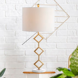Diamante 29.5" Modern Gilt Metal with Marble Base LED Table Lamp - JONATHAN Y