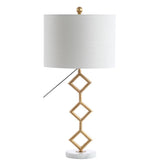 Diamante 29.5" Modern Gilt Metal with Marble Base LED Table Lamp - JONATHAN Y