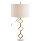 Diamante 29.5" Modern Gilt Metal with Marble Base LED Table Lamp - JONATHAN Y