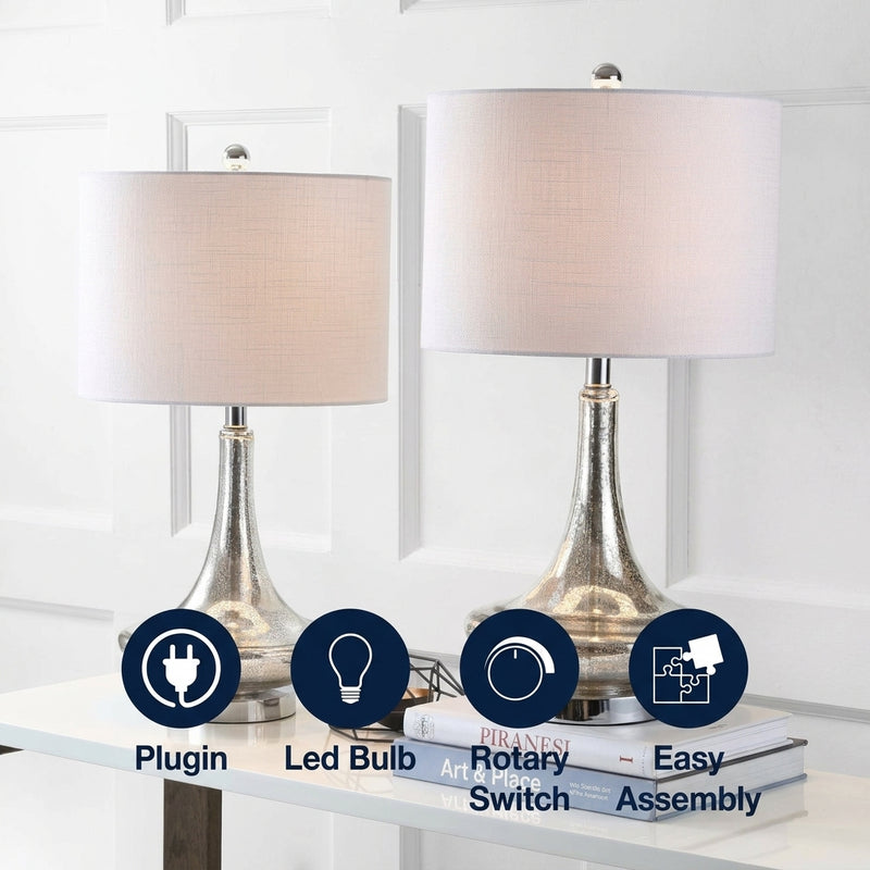 Cecile 25.5" Glass Teardrop LED Table Lamp Set 2 Mercury Silver/Chrome (Set of 2) – ICONS