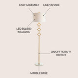 Diamante 61.5" Modern Gilt Metal with Marble Based LED Floor Lamp - JONATHAN Y