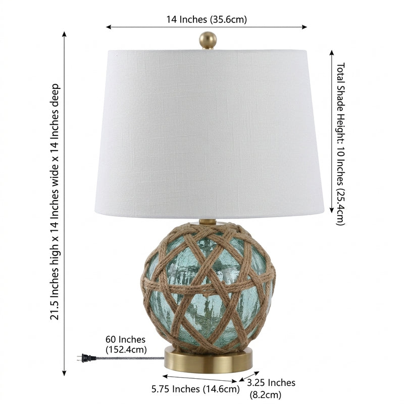Andrews 21.5" LED Glass/Rope Table Lamp Brown/Aqua – DIM