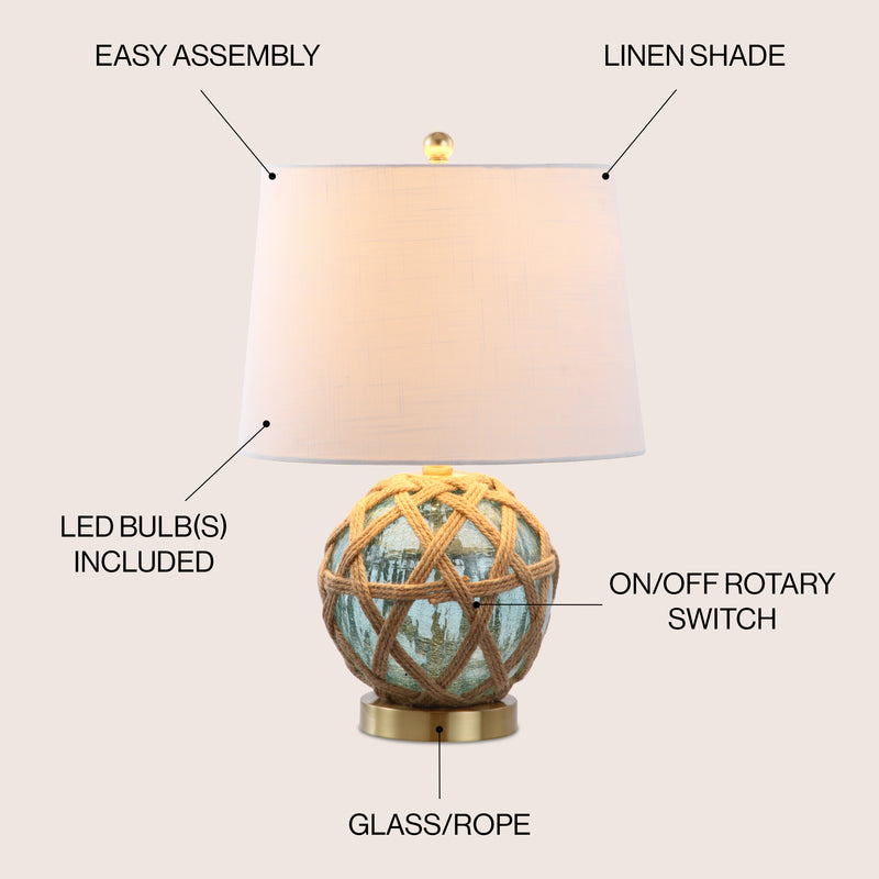 Andrews 21.5" LED Glass/Rope Table Lamp - JONATHAN Y