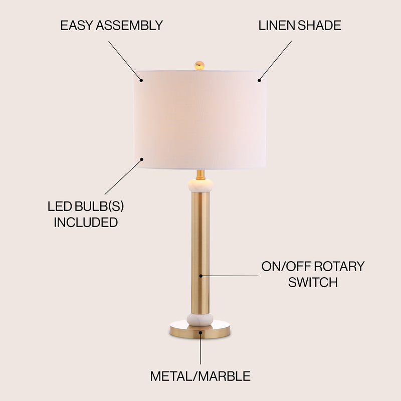 Gregory 27" Metal/Marble LED Table Lamp - JONATHAN Y