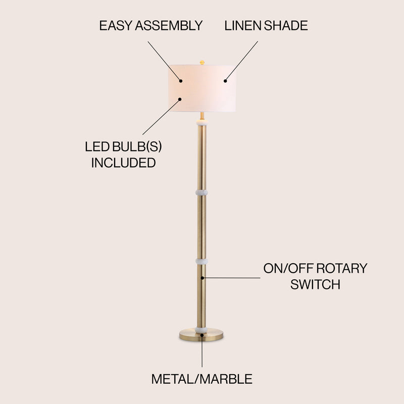 Gregory 60.5" Metal/Marble LED Floor Lamp - JONATHAN Y