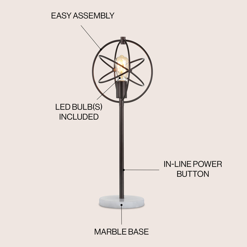 Atomic Caged 26.5" Edison Bulb Metal/Marble Modern LED Table Lamp - JONATHAN Y