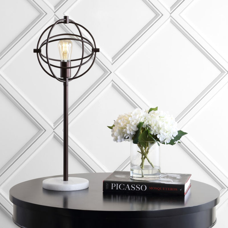 Atomic Caged 26.5" Edison Bulb Metal/Marble Modern LED Table Lamp - JONATHAN Y