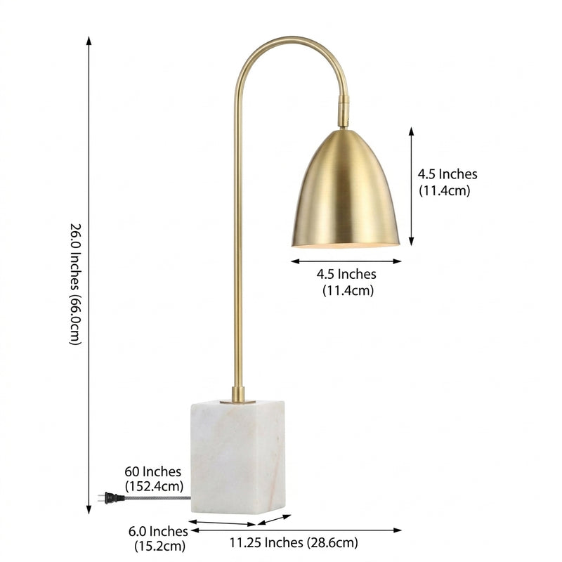 Ana 26" Gold Arched Metal with Marble Base LED Table Lamp Brass Gold/White – DIM