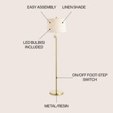 Vaughn 60" Modern Metal/Resin LED Floor Lamp - JONATHAN Y