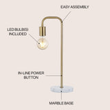 Axel 20.5" Minimalist Glam Gold Pipe Metal/Marble LED Table Lamp - JONATHAN Y