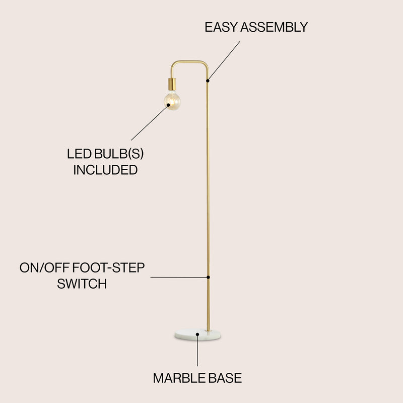 Vega 60" Minimalist Edison Metal/Marble Floor Lamp - JONATHAN Y
