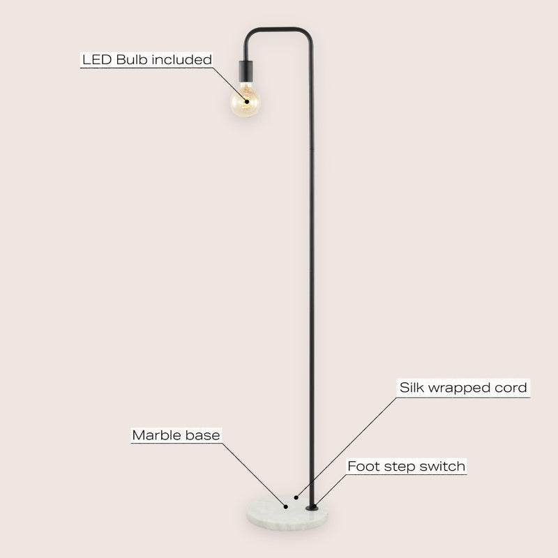 Vega 60" Minimalist Edison Metal/Marble Floor Lamp - JONATHAN Y
