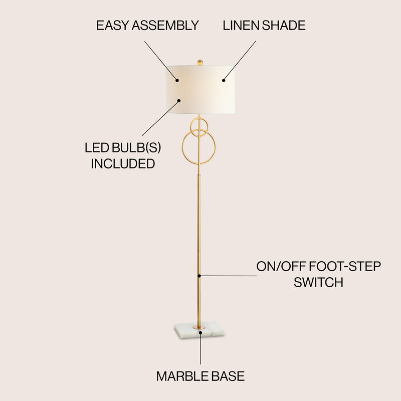 Haines 60" Modern Circle Marble/Metal LED Floor Lamp - JONATHAN Y