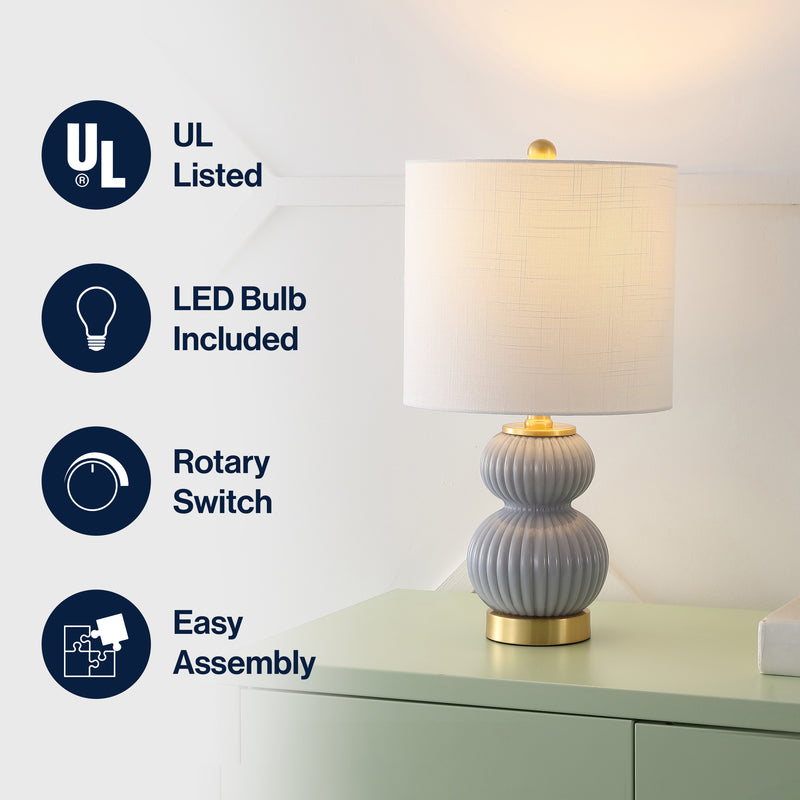 Daphne 20" Ribbed Metal/Glass LED Table Lamp