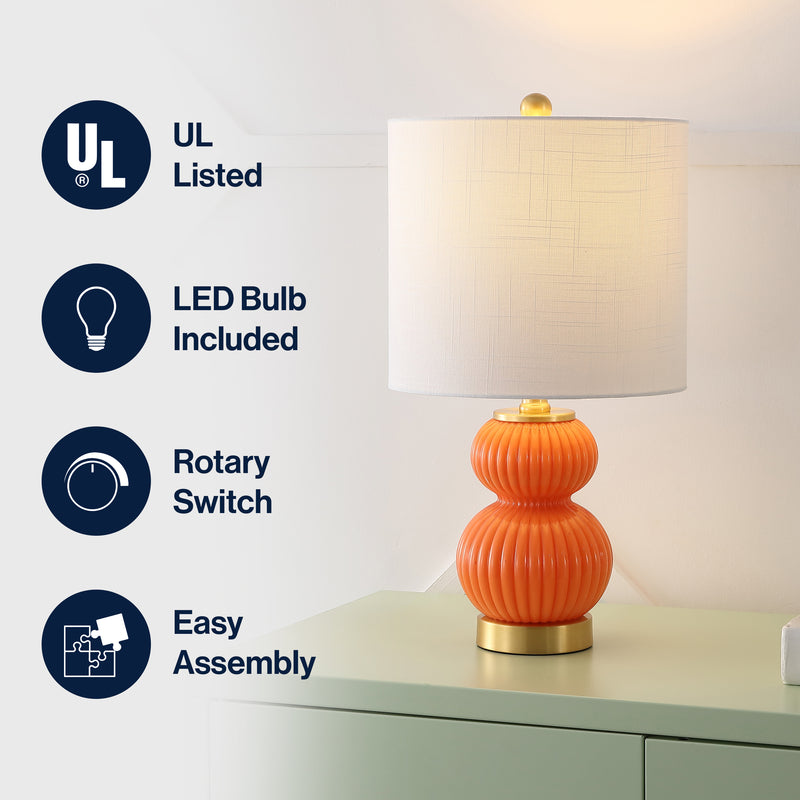 Daphne 20" Ribbed Metal/Glass LED Table Lamp