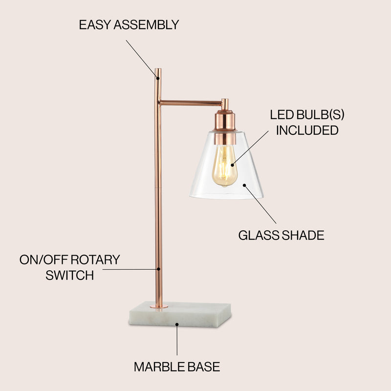 Lorena 22.25" Modern Glam Metal/Marble LED Table Lamp - JONATHAN Y