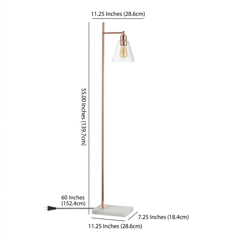 Lorena 55" Modern Glam Metal/Marble LED Floor Lamp Copper – DIM