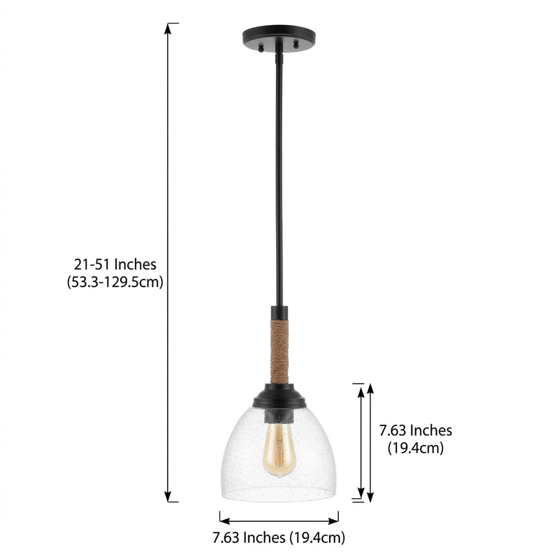 Alys 7.63" Adjustable Rope Wrap Modern Rustic Iron/Glass LED Pendant Black – DIM