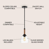 Alys 7.63" Adjustable Rope Wrap Modern Rustic Iron/Glass LED Pendant - JONATHAN Y
