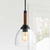 Alys 7.63" Adjustable Rope Wrap Modern Rustic Iron/Glass LED Pendant - JONATHAN Y