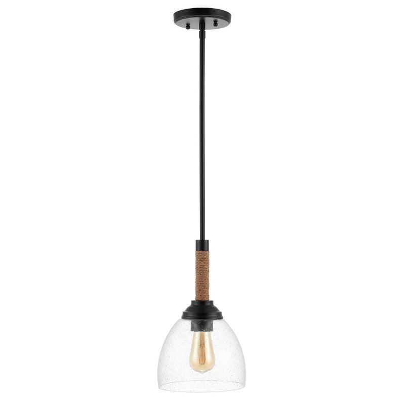 Alys 7.63" Adjustable Rope Wrap Modern Rustic Iron/Glass LED Pendant - JONATHAN Y