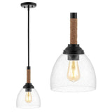 Alys 7.63" Adjustable Rope Wrap Modern Rustic Iron/Glass LED Pendant - JONATHAN Y