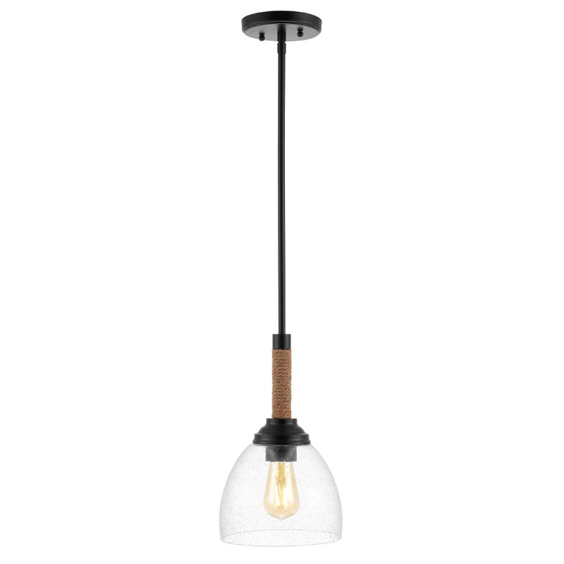 Alys 7.63" Adjustable Rope Wrap Modern Rustic Iron/Glass LED Pendant - JONATHAN Y