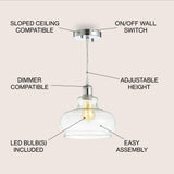 Hampton 9.38" Adjustable Iron/Glass Pharmacy LED Pendant - JONATHAN Y