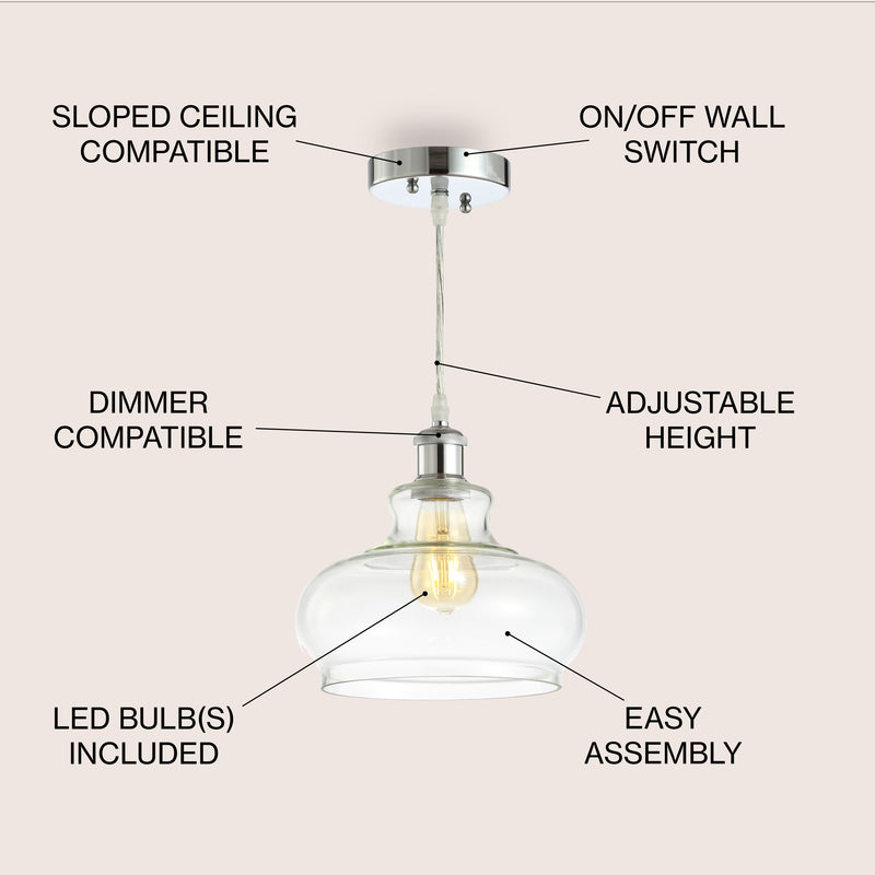 Hampton 9.38" Adjustable Iron/Glass Pharmacy LED Pendant - JONATHAN Y
