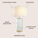 Lila 27" Mirror/Iron Hidden Jewelry Box Mirrored Column LED Table Lamp - JONATHAN Y