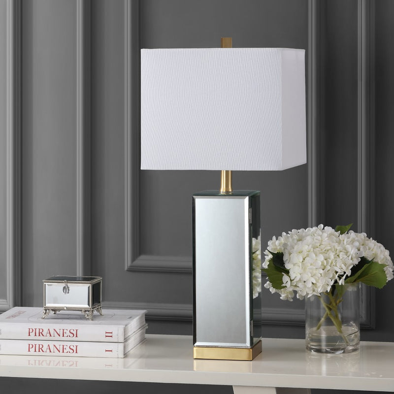 Lila 27" Mirror/Iron Hidden Jewelry Box Mirrored Column LED Table Lamp - JONATHAN Y