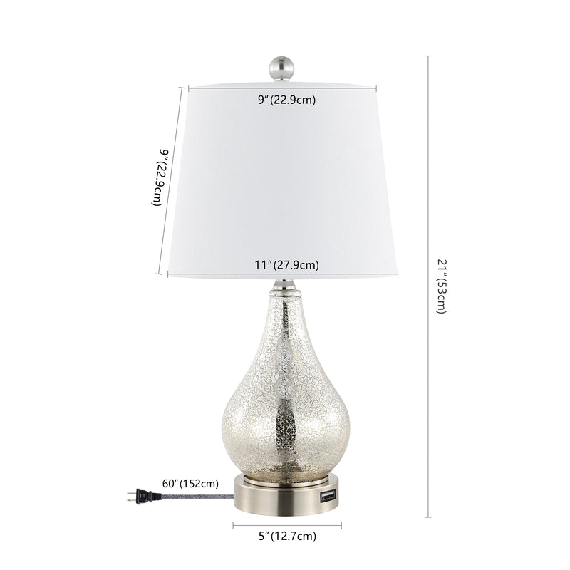 Dino 21" Farmhouse Industrial Iron/Glass LED Table Lamp with USB Charging Port - JONATHAN Y