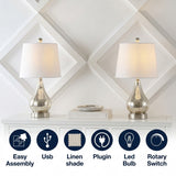 Dino 21" Farmhouse Industrial Iron/Glass LED Table Lamp with USB Charging Port Set 2 Silver (Set of 2) – ICONS