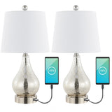 Dino 21" Farmhouse Industrial Iron/Glass LED Table Lamp with USB Charging Port - JONATHAN Y