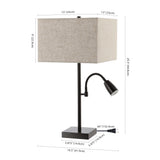 Austin 25.5"  Farmhouse Industrial Iron LED Table Lamp with USB Charging Port and Adjustable Reading Light - JONATHAN Y