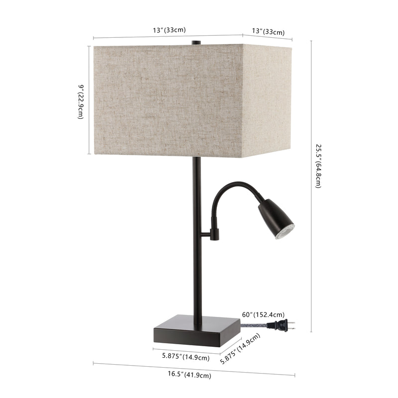 Austin 25.5"  Farmhouse Industrial Iron LED Table Lamp with USB Charging Port and Adjustable Reading Light - JONATHAN Y