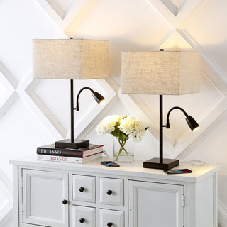 Austin 25.5"  Farmhouse Industrial Iron LED Table Lamp with USB Charging Port and Adjustable Reading Light - JONATHAN Y