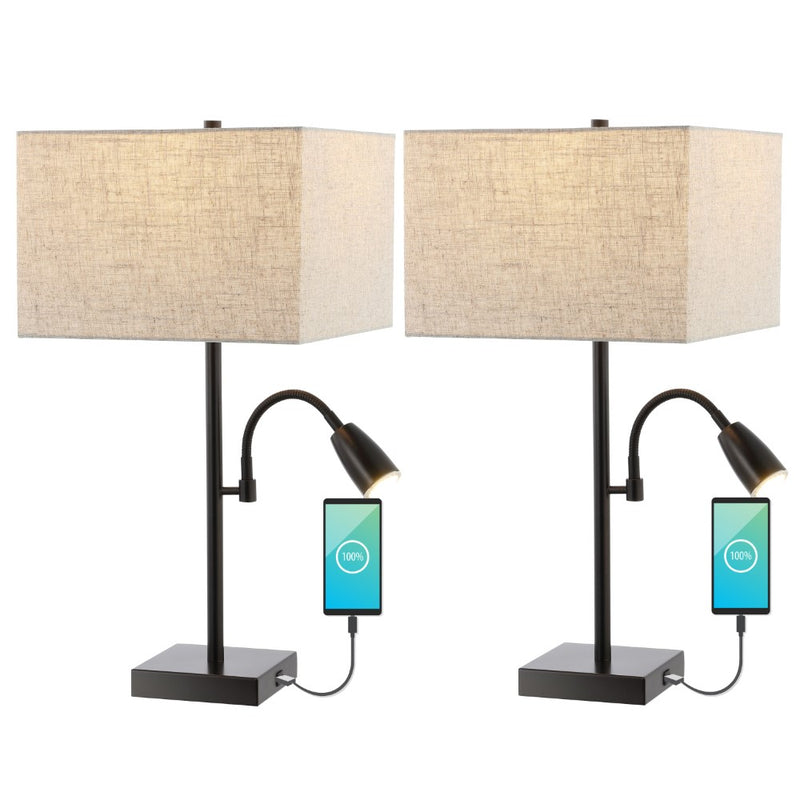 Austin 25.5"  Farmhouse Industrial Iron LED Table Lamp with USB Charging Port and Adjustable Reading Light - JONATHAN Y