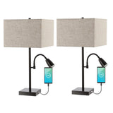 Austin 25.5"  Farmhouse Industrial Iron LED Table Lamp with USB Charging Port and Adjustable Reading Light - JONATHAN Y