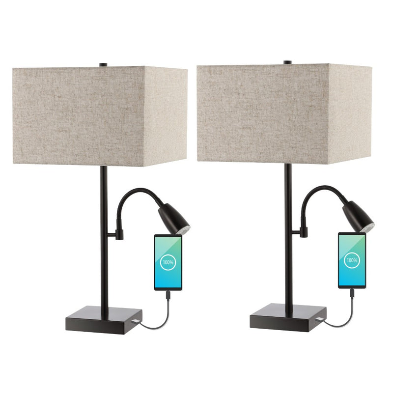 Austin 25.5"  Farmhouse Industrial Iron LED Table Lamp with USB Charging Port and Adjustable Reading Light - JONATHAN Y