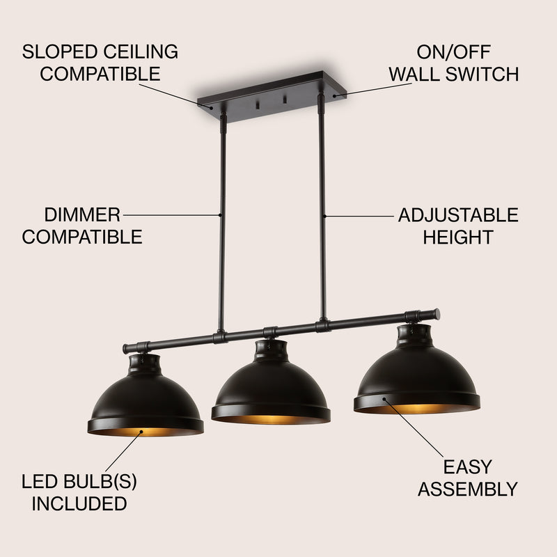 Asher 36" Industrial Farmhouse Iron Linear LED Pendant - JONATHAN Y