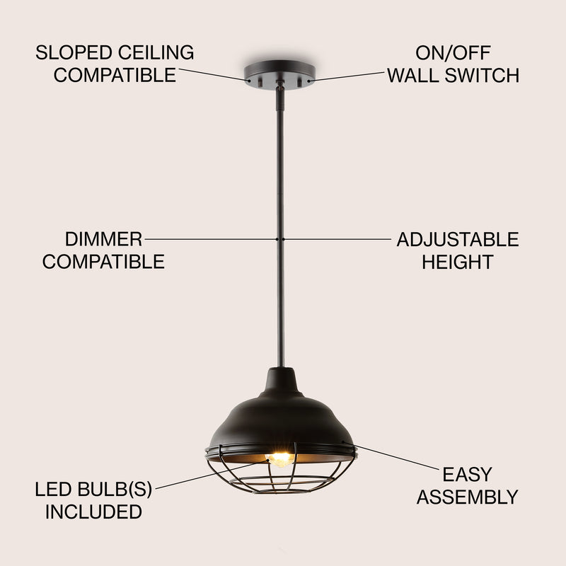 Levi Industrial Farmhouse Iron LED Pendant - JONATHAN Y
