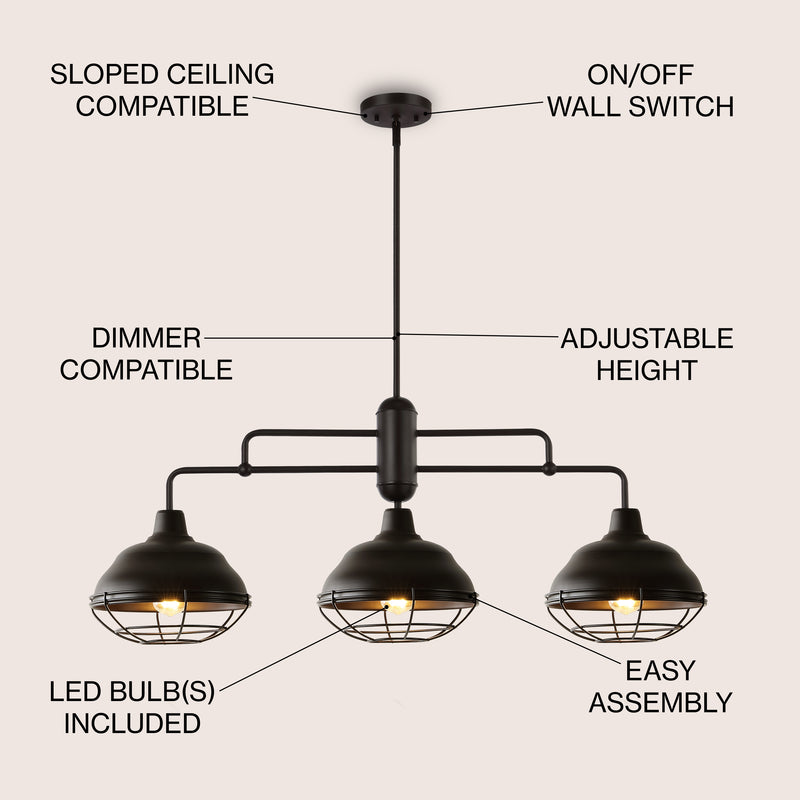 Levi Industrial Farmhouse Iron LED Pendant - JONATHAN Y