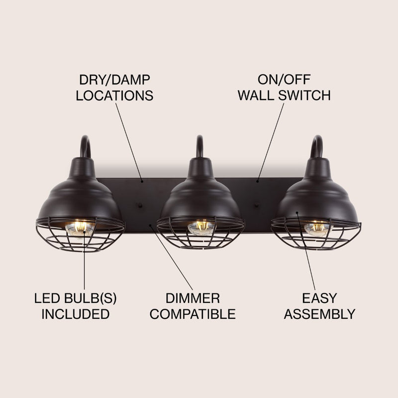 Levi 24.5" Industrial Farmhouse Iron LED Vanity - JONATHAN Y