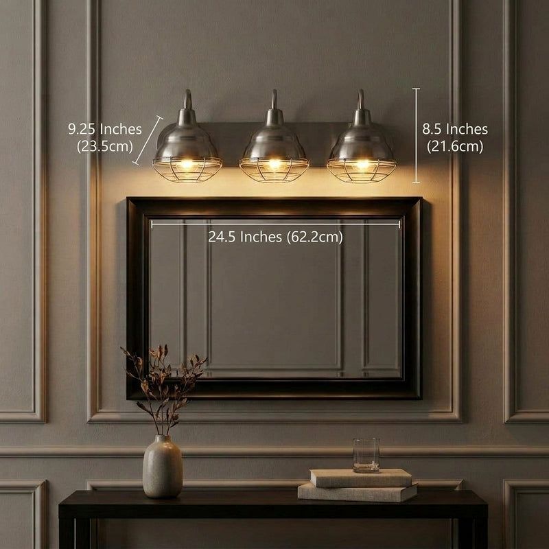 Levi 24.5" Industrial Farmhouse Iron LED Vanity Nickel / 3 Sockets – DIM