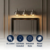 Levi 24.5" Industrial Farmhouse Iron LED Vanity Nickel / 3 Sockets – ICONS